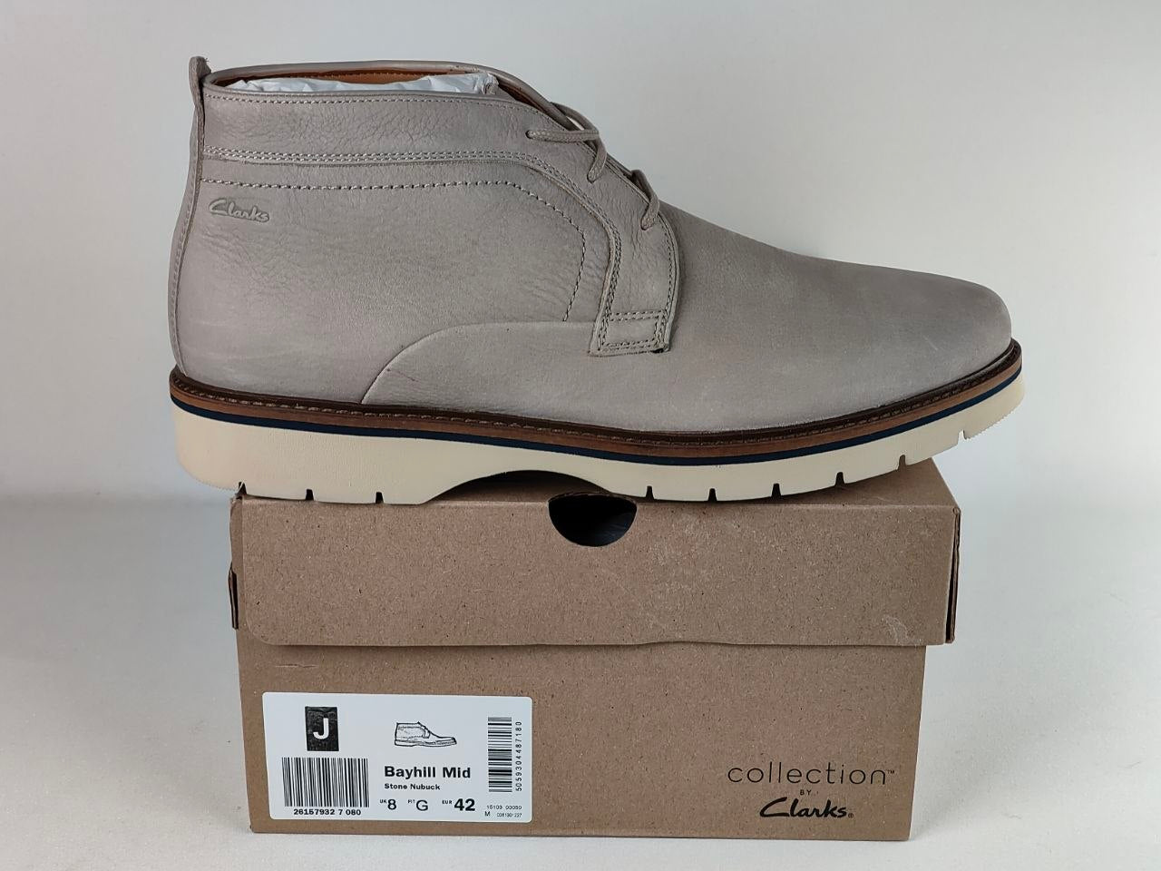 Clarks Bayhill Mid Stone Nubuck Chukka Boots