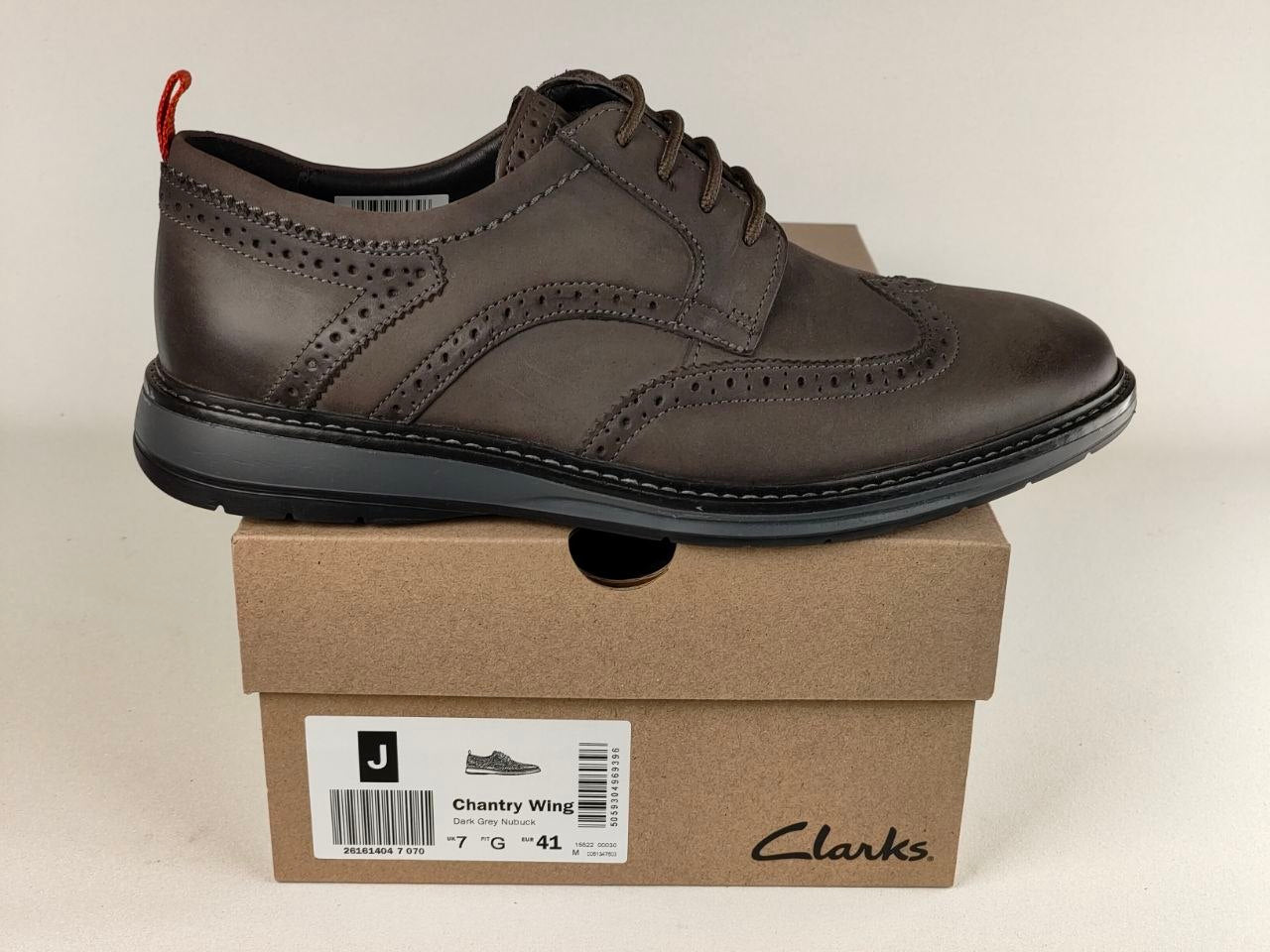 Clarks Chantry Wing Dark Grey Nubuck Brogue Shoes