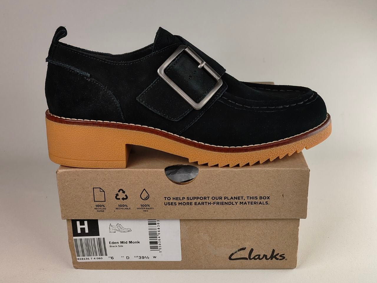 Clarks Eden Mid Monk Black Suede Women's Shoes