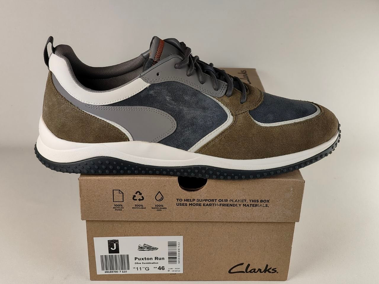 Clarks Puxton Run Olive Combination Casual Comfort Sneakers