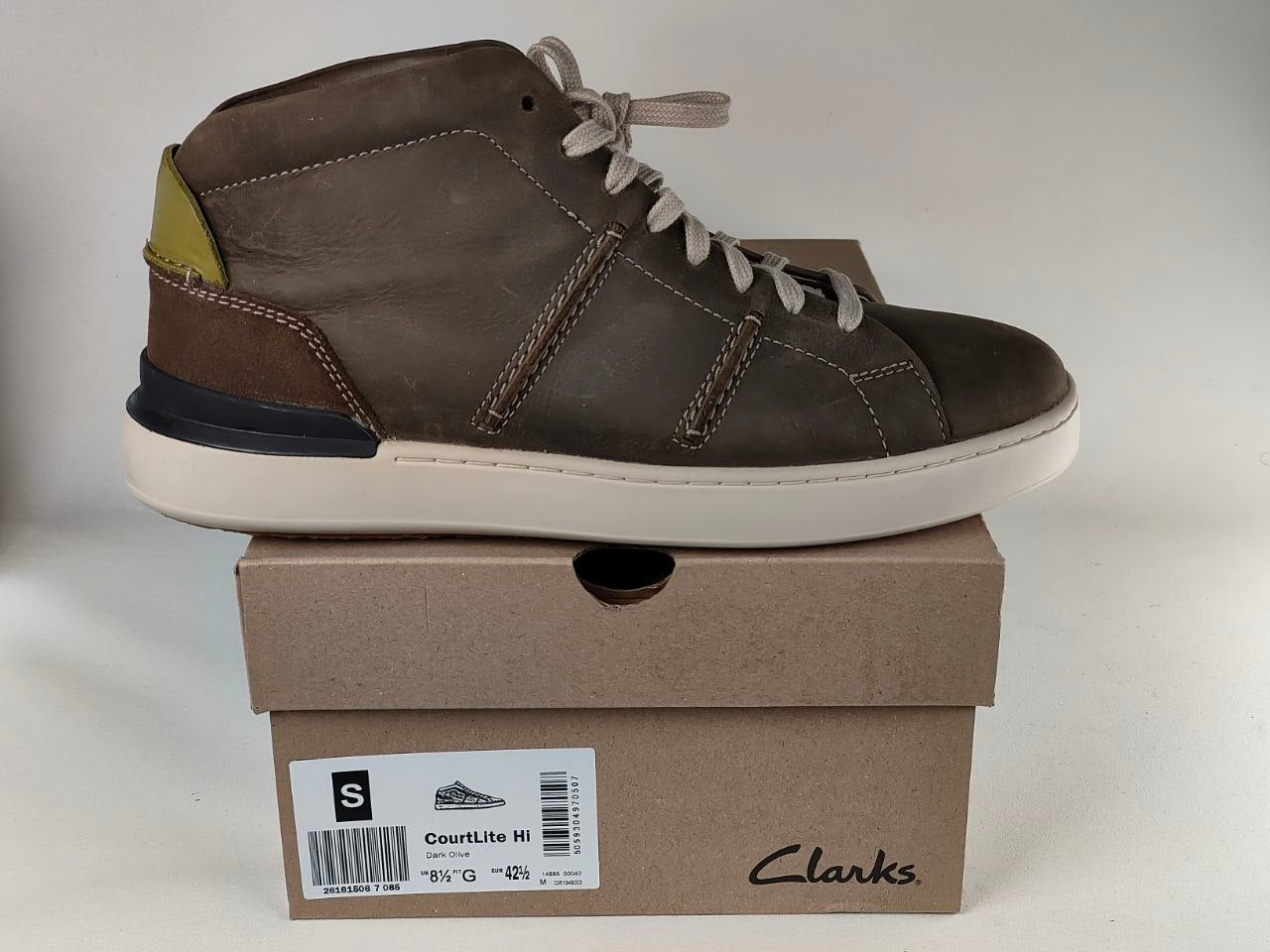 Clarks CourtLite Hi Dark Olive Leather Sneakers