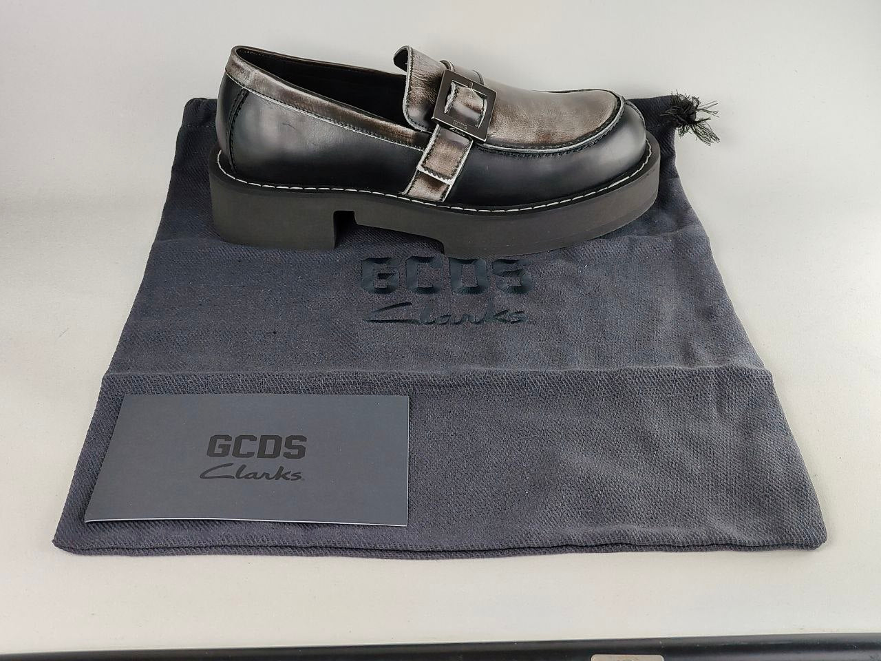 GCDS x Clarks 1 – Black White Leather Platform Loafers