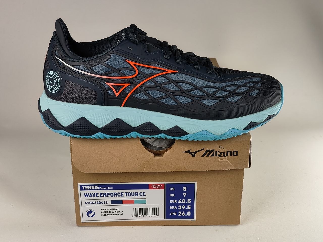 Mizuno Wave Exceed Tour 5 CC Tennis Shoes – Black / Coral Red / Ice Blue