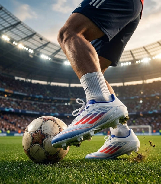 Adidas F50 Club FxG Soccer Cleats – White/Red/Blue