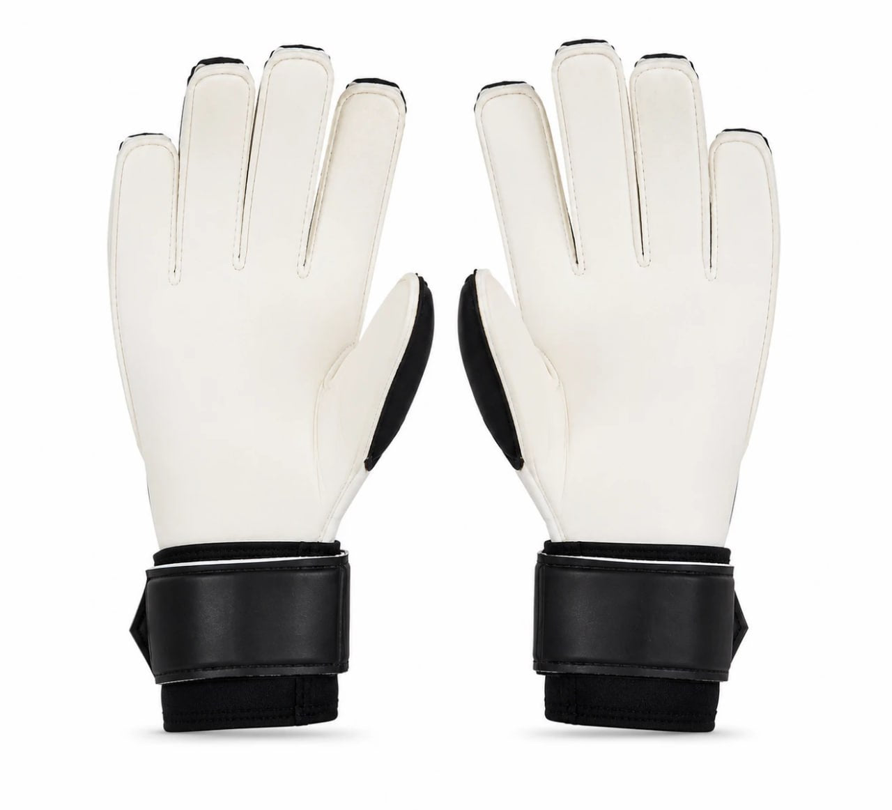 Pair of white gloves with black accents on a white background
