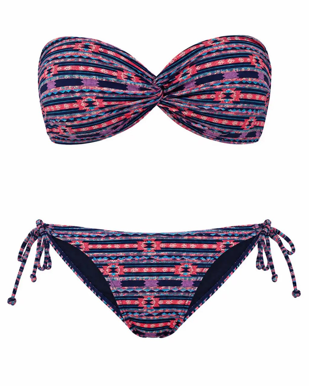 Two-piece swimsuit with a pattern on a white background