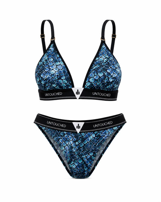 Untouched Blue Reptile Print Bralette & Brazilian Brief Set