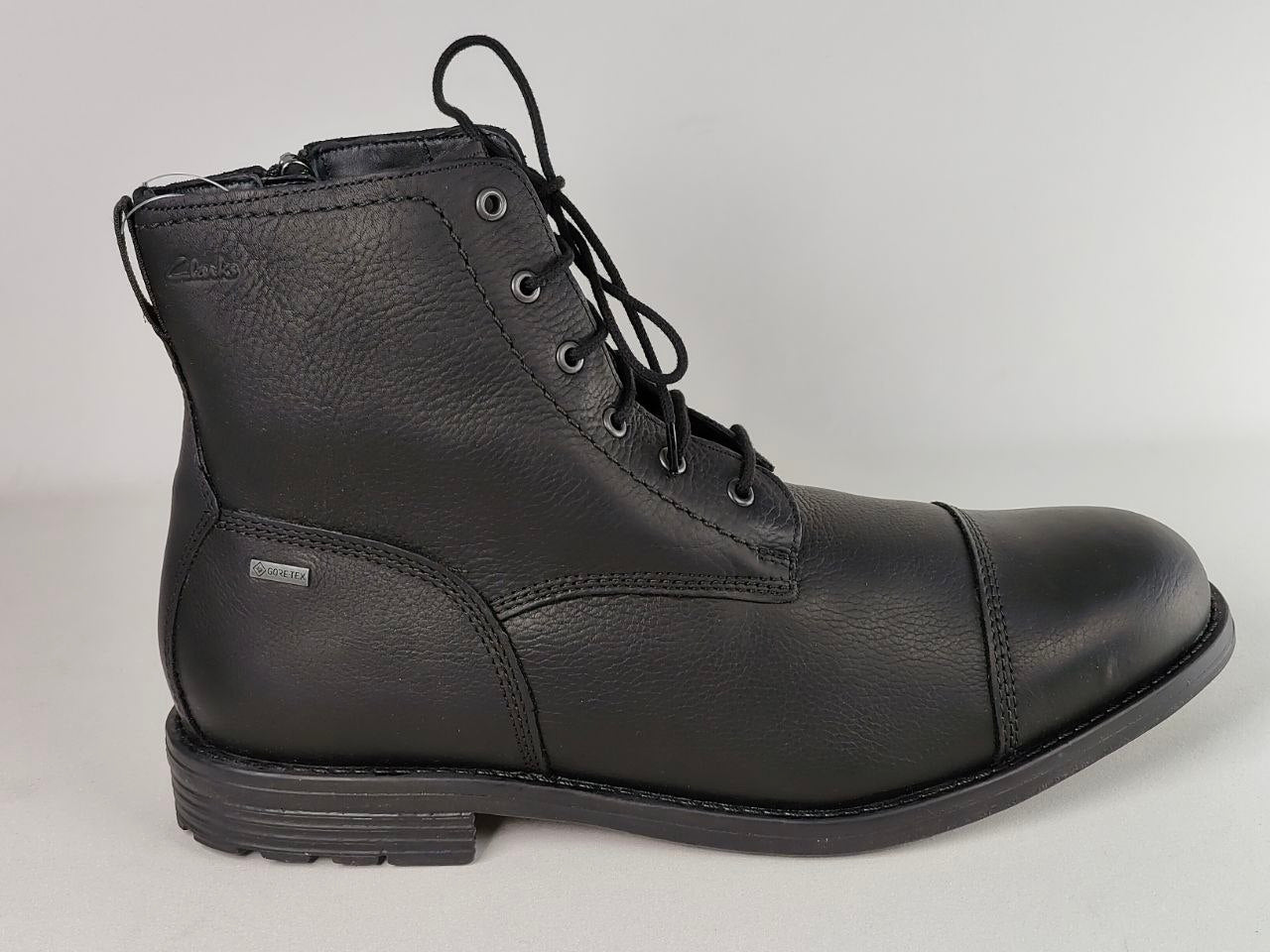 Brown high-top sneaker on a white background Clarks Foxwell Hi GTX Black Leather Gore-Tex Waterproof Boots