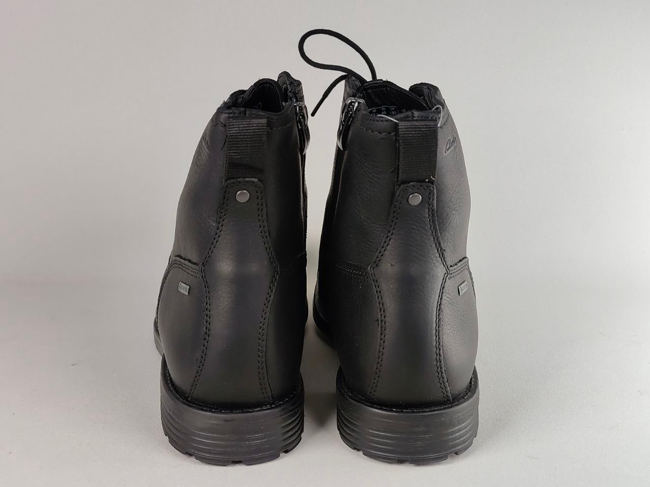 Brown high-top sneaker on a white background Clarks Foxwell Hi GTX Black Leather Gore-Tex Waterproof Boots