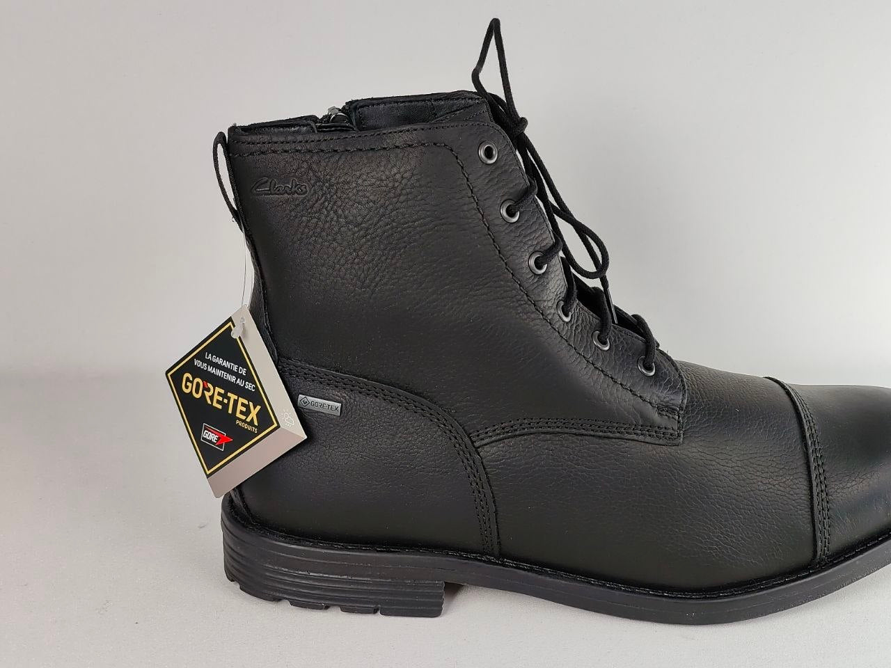 Brown high-top sneaker on a white background Clarks Foxwell Hi GTX Black Leather Gore-Tex Waterproof Boots