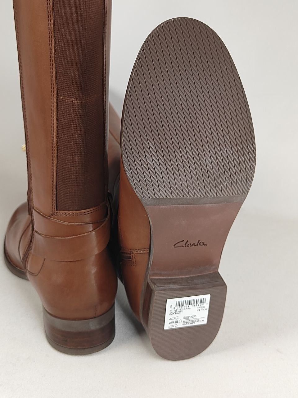 Clarks Netley Whirl Tall Leather Boots Tan – Wide Fit (E)
