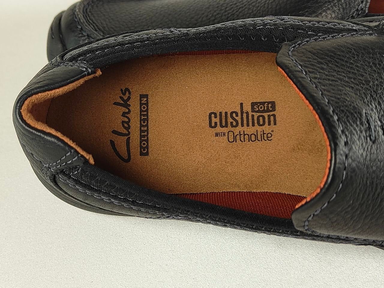 Clarks Niland Energy Black Tumbled Leather Slip-On Shoes