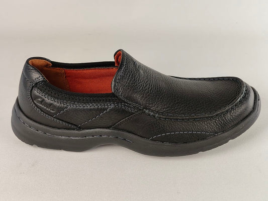 Clarks Niland Energy Black Tumbled Leather Slip-On Shoes