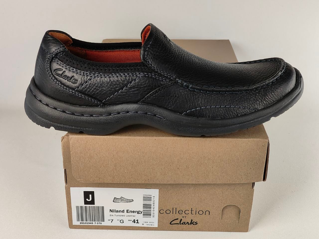 Clarks Niland Energy Black Tumbled Leather Slip-On Shoes