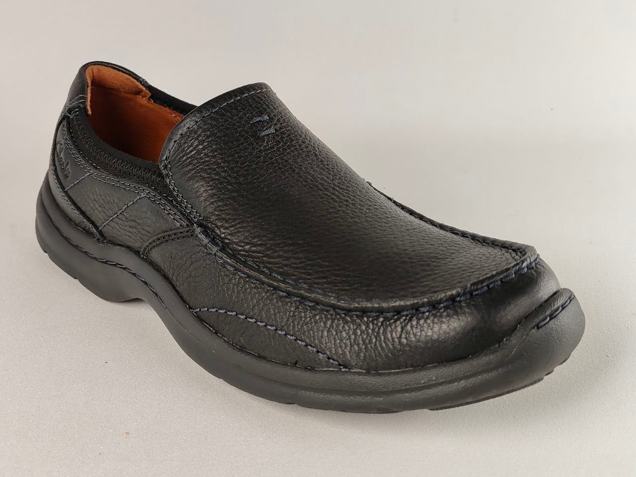 Clarks Niland Energy Black Tumbled Leather Slip-On Shoes
