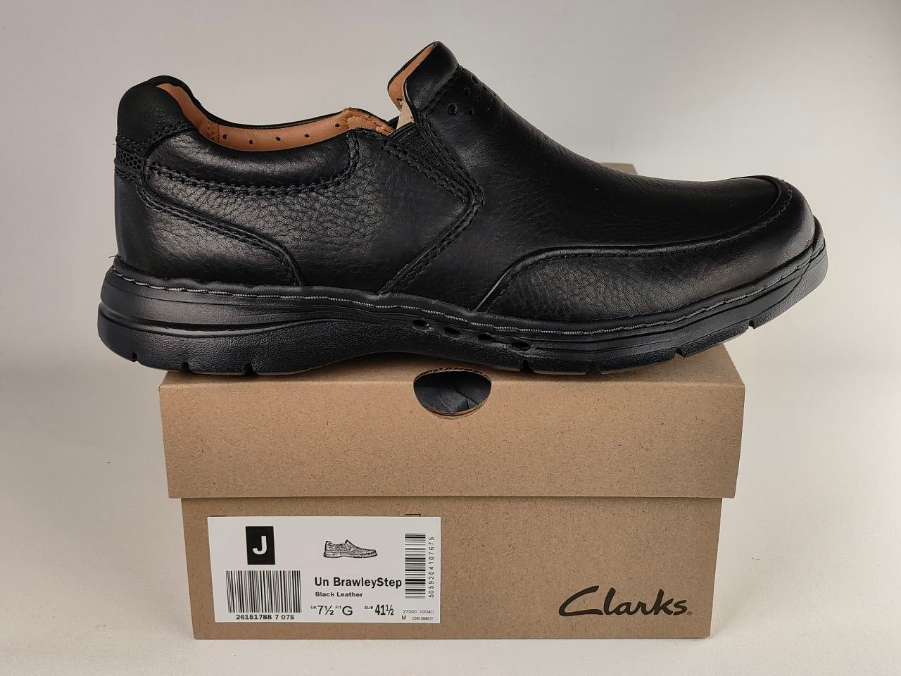 Clarks Un Brawley Step Black Leather Slip-On Shoes