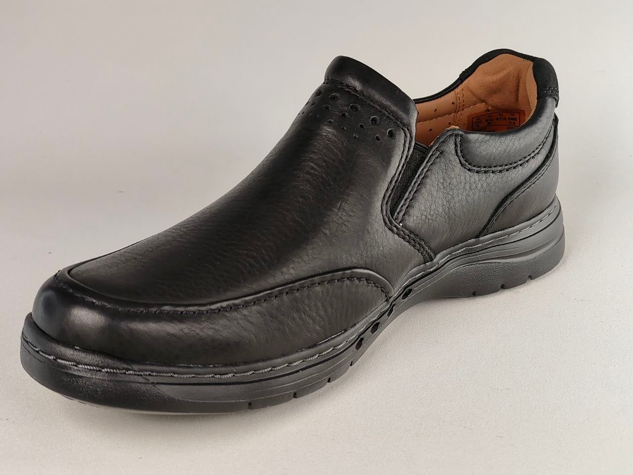 Clarks Un Brawley Step Black Leather Slip-On Shoes