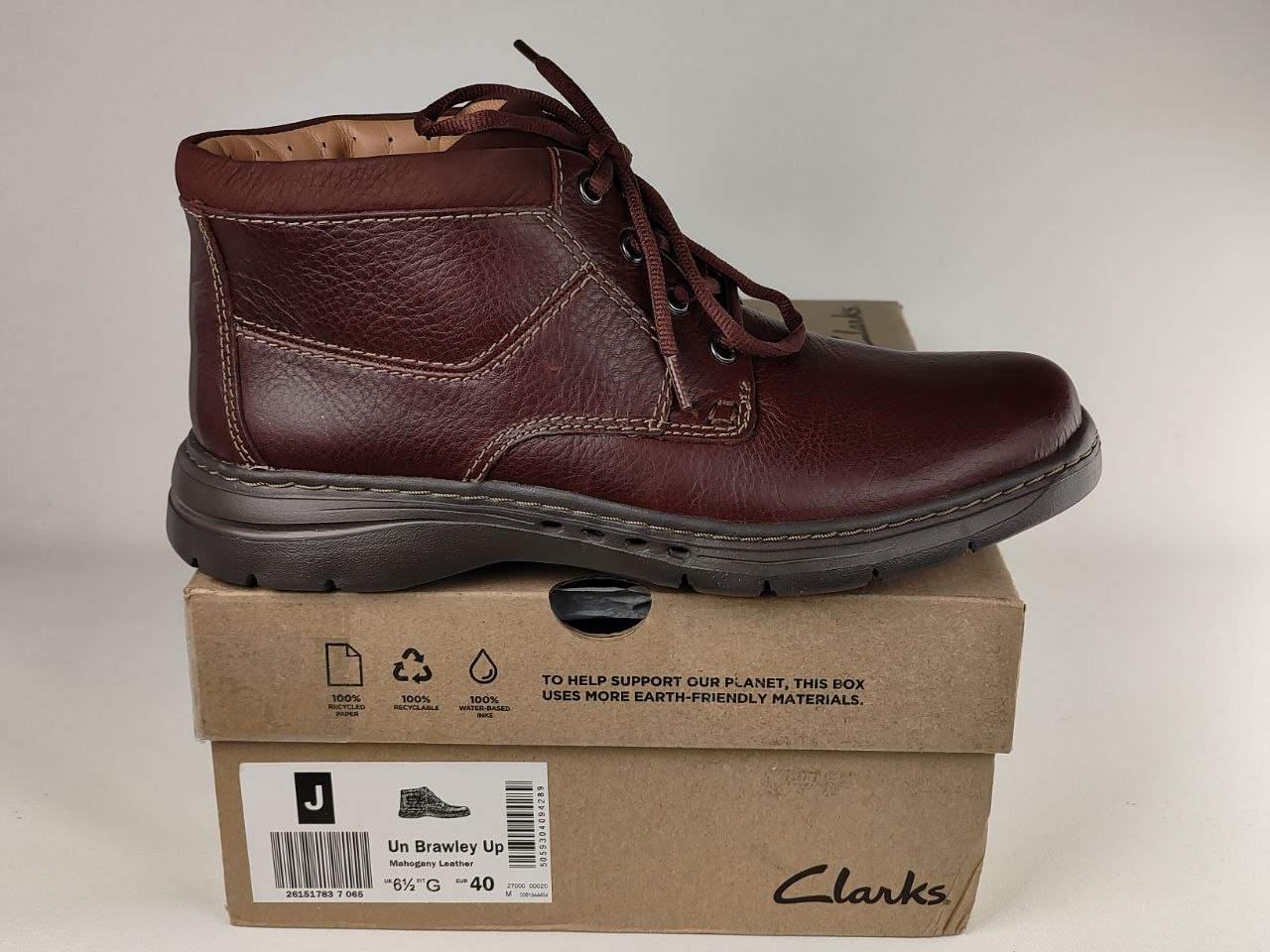 Clarks Un Brawley Up Mahogany Leather Boots