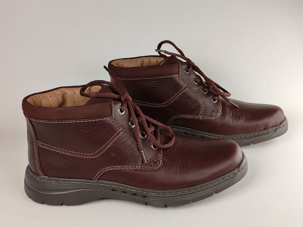 Clarks Un Brawley Up Mahogany Leather Boots