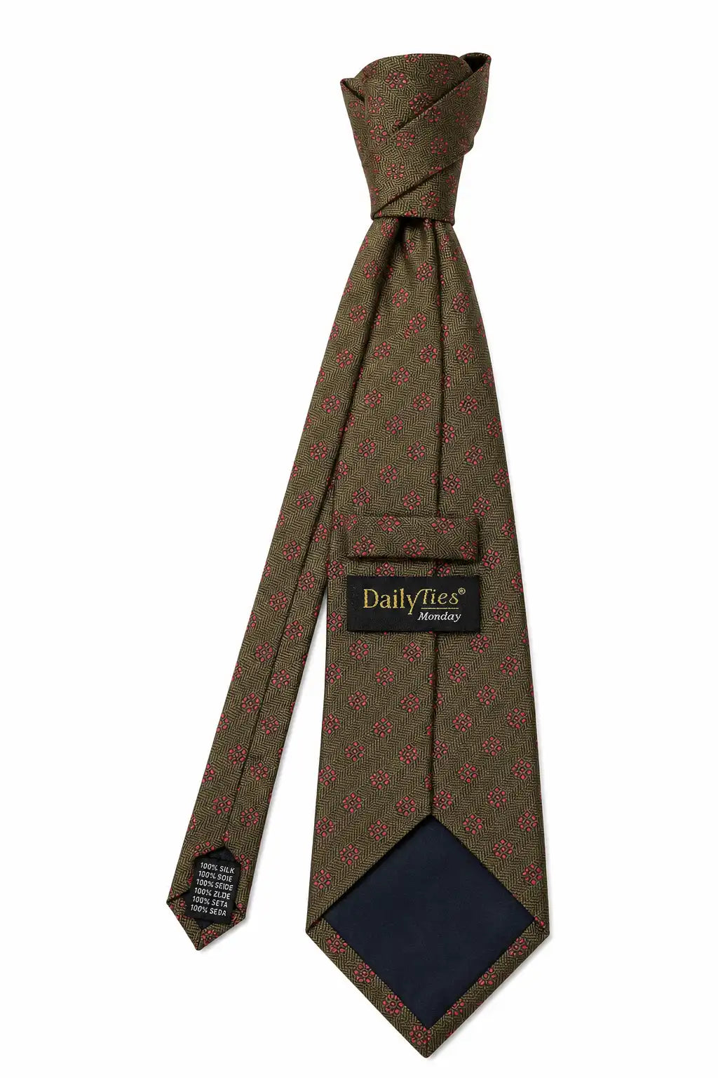Daily Ties Monday Silk Tie Olive Green Herringbone Made in Italy