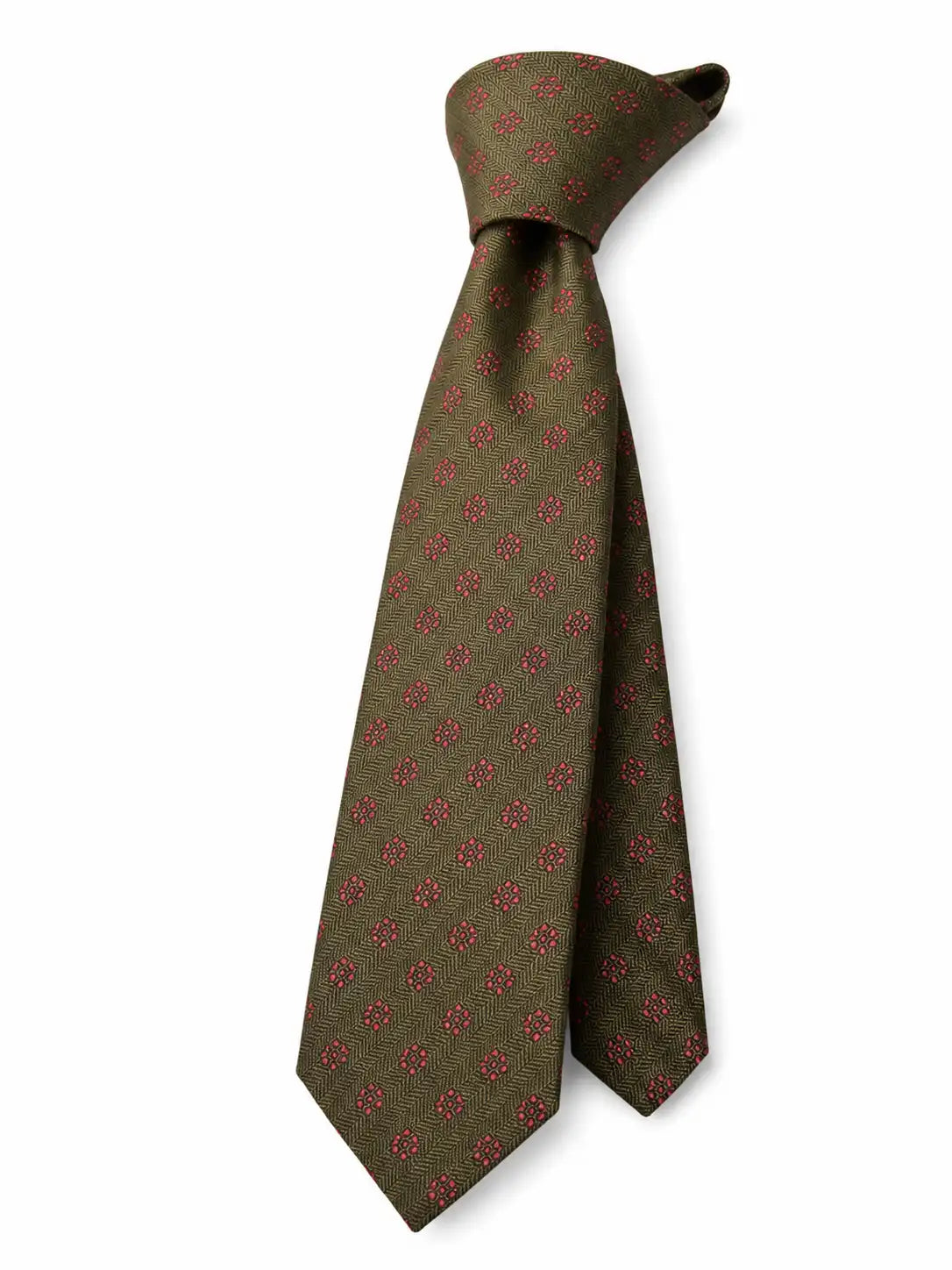 Daily Ties Monday Silk Tie Olive Green Herringbone Made in Italy