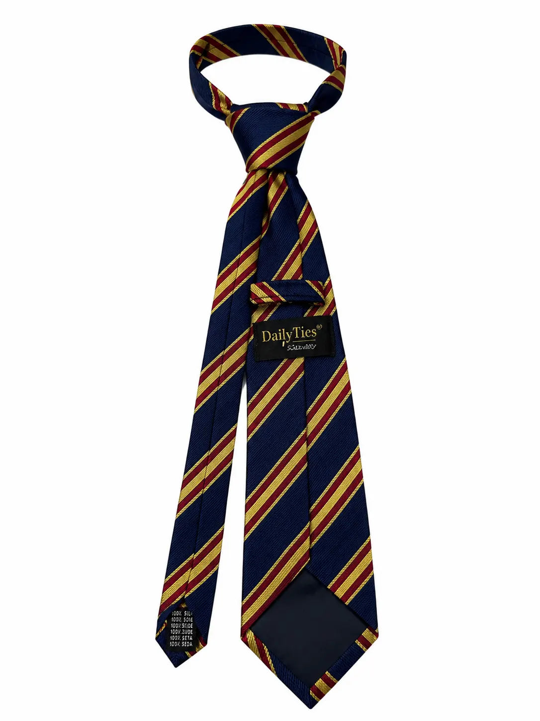 Daily Ties Saturday Regimental Stripe Silk Tie Navy Burgundy Gold Made in Italy
