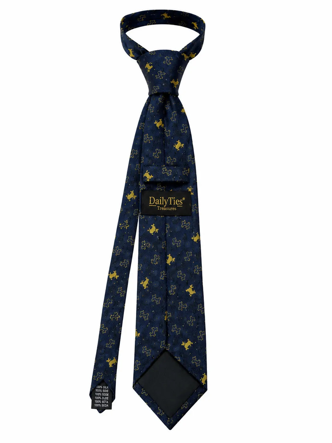 Daily Ties Tuesday Novelty Animal Pattern Silk Tie Navy Blue Gold Made in Italy
