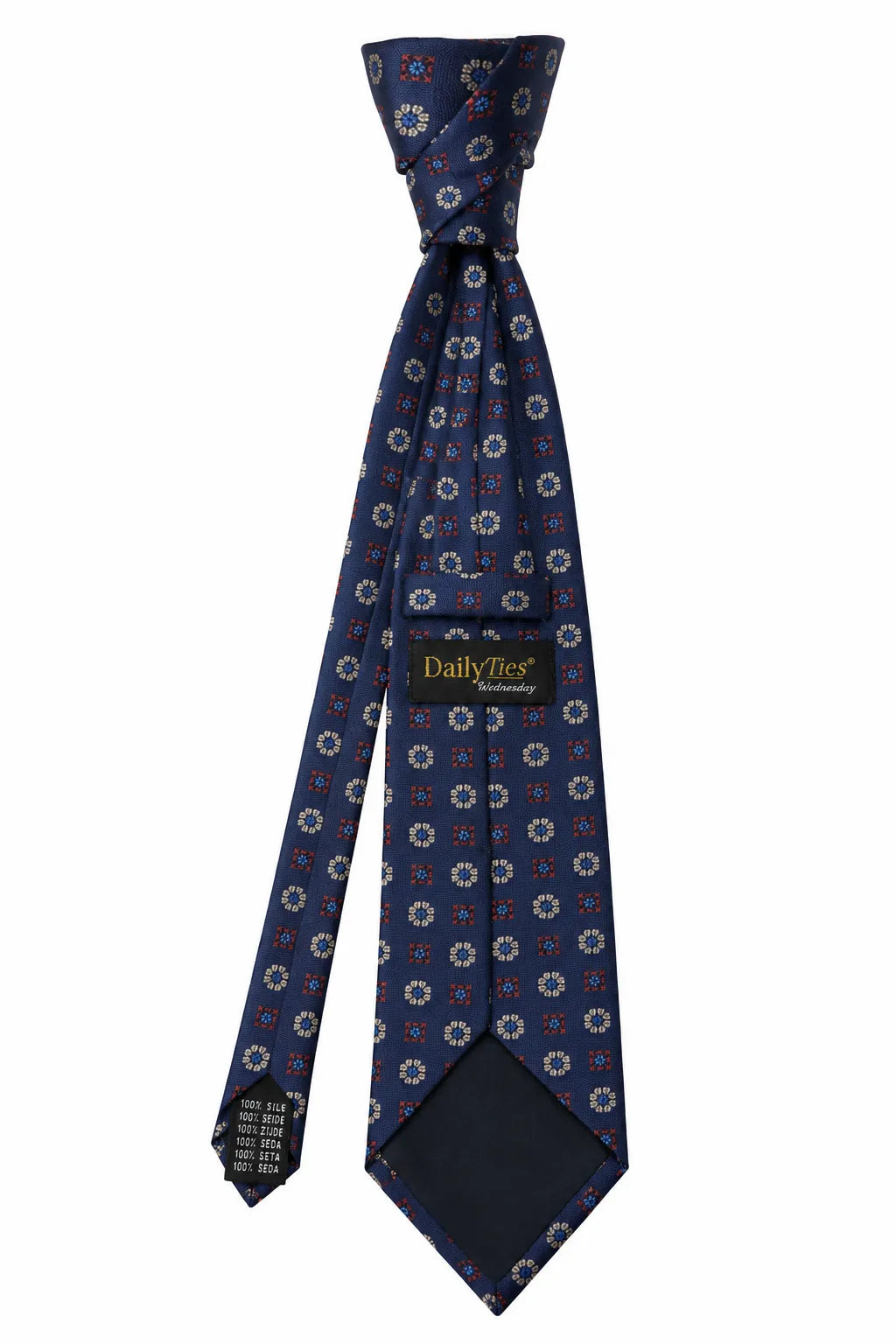 Daily Ties Wednesday Geometric Medallion Silk Tie Navy Blue Made in Italy