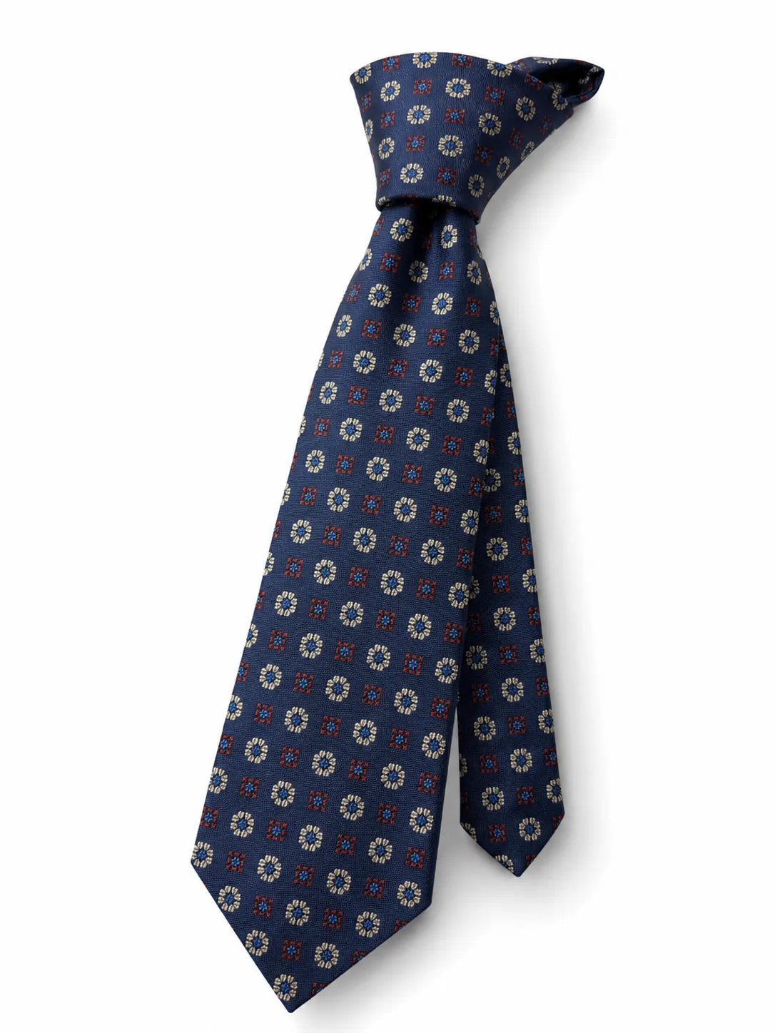 Daily Ties Wednesday Geometric Medallion Silk Tie Navy Blue Made in Italy