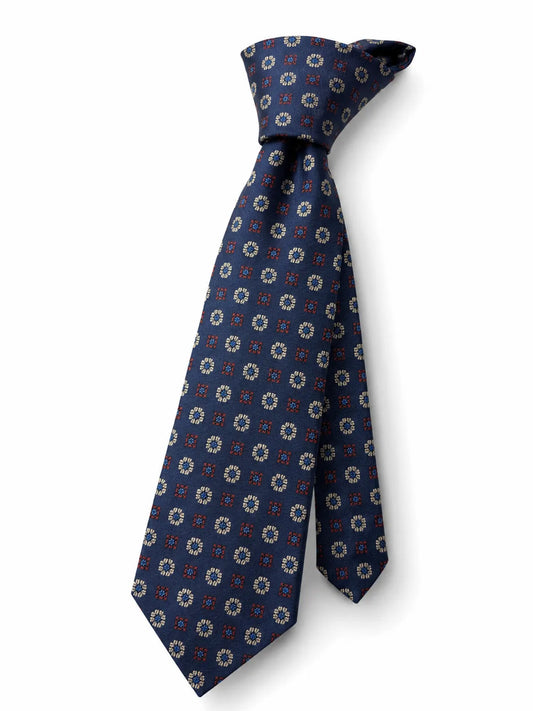 Daily Ties Wednesday Geometric Medallion Silk Tie Navy Blue Made in Italy