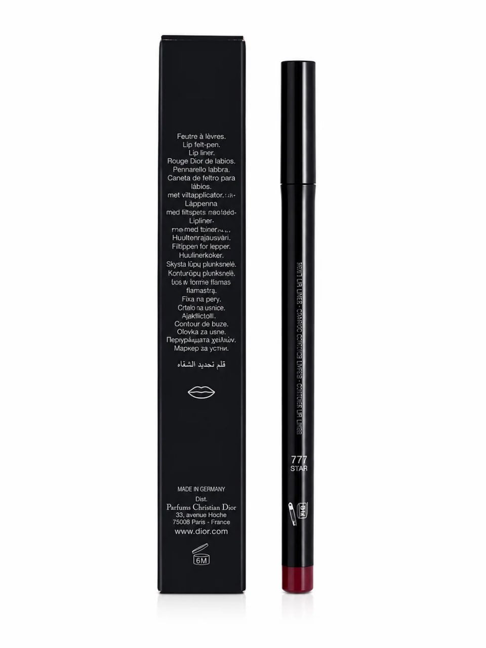 Black lip liner with packaging on a white background