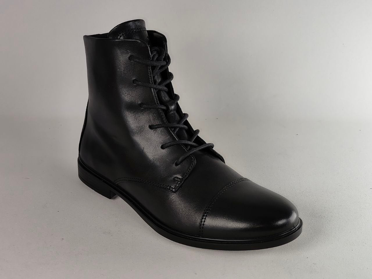 Black ankle boot on a white background ECCO Touch 15 B Black Leather Lace-Up Boots  Women's Leather Ankle Boots