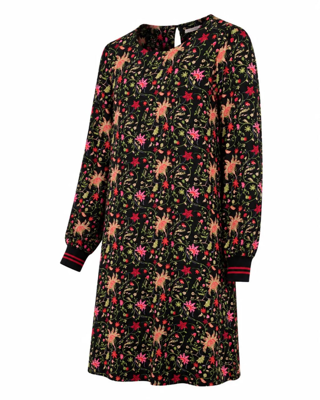 Floral patterned dress with long sleeves on a white background
