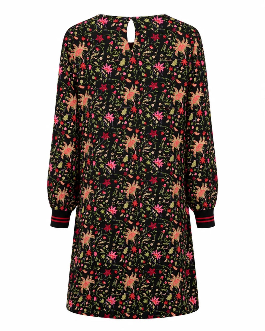 Floral and animal patterned dress on a white background