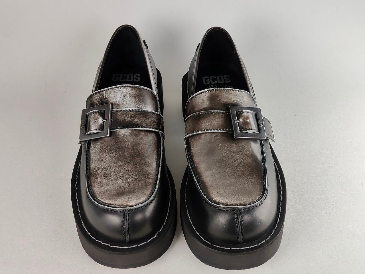 GCDS x Clarks 1 – Black White Leather Platform Loafers