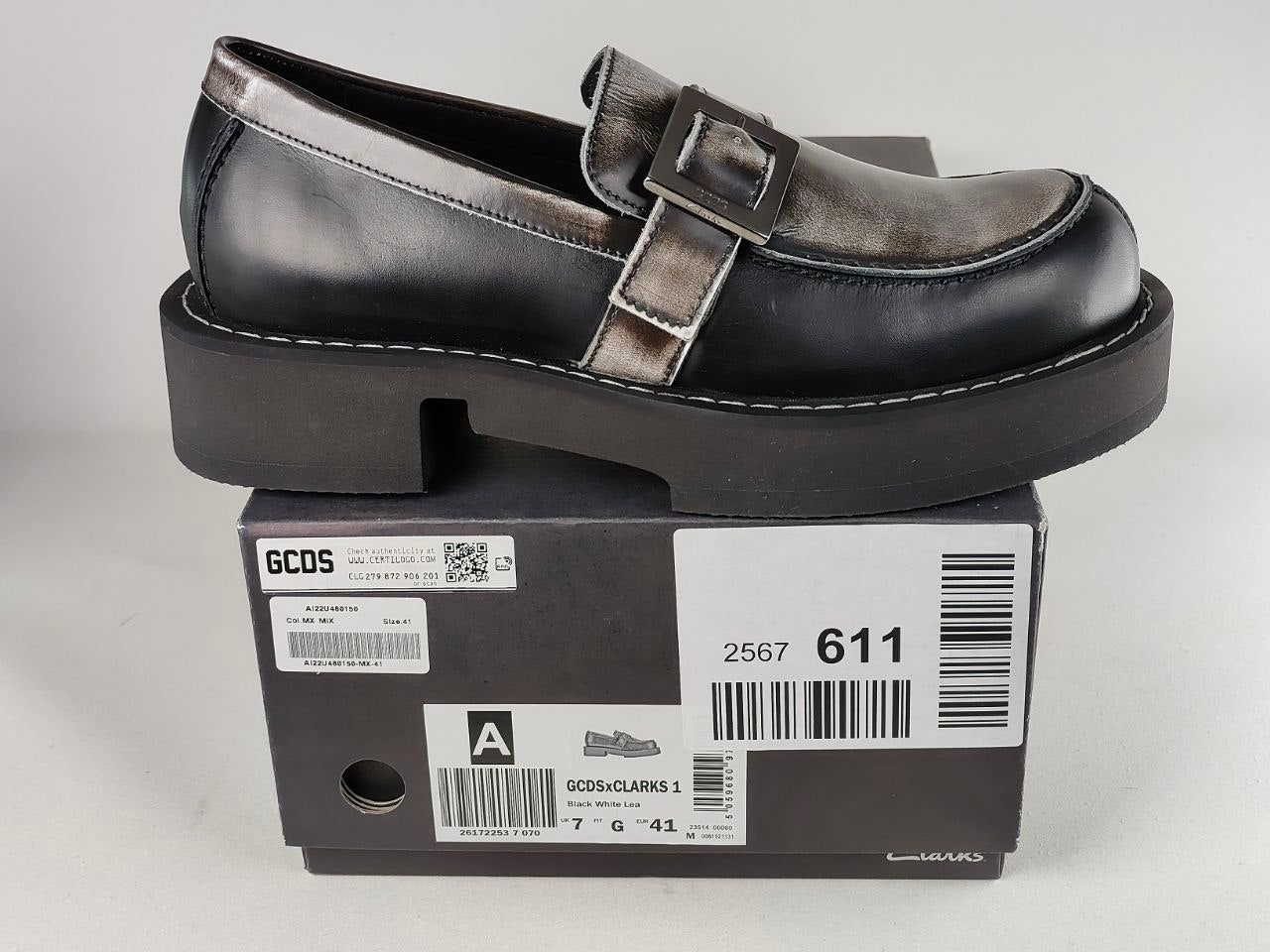 GCDS x Clarks 1 – Black White Leather Platform Loafers