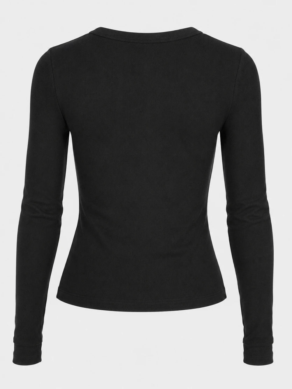Black long-sleeve top on a white background