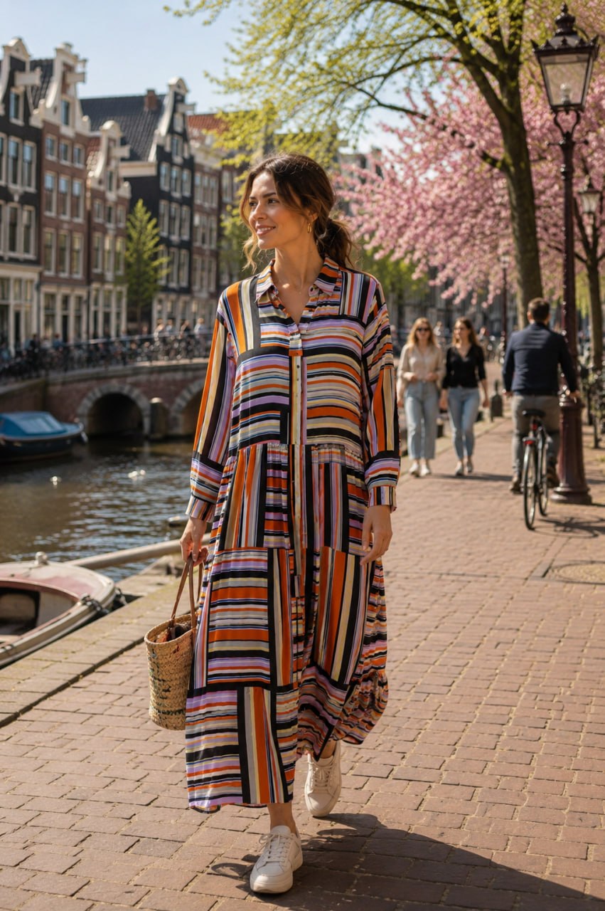 InWear Hara Dress Blocking Stripe women's maxi dress Amsterdam canal street style fashion