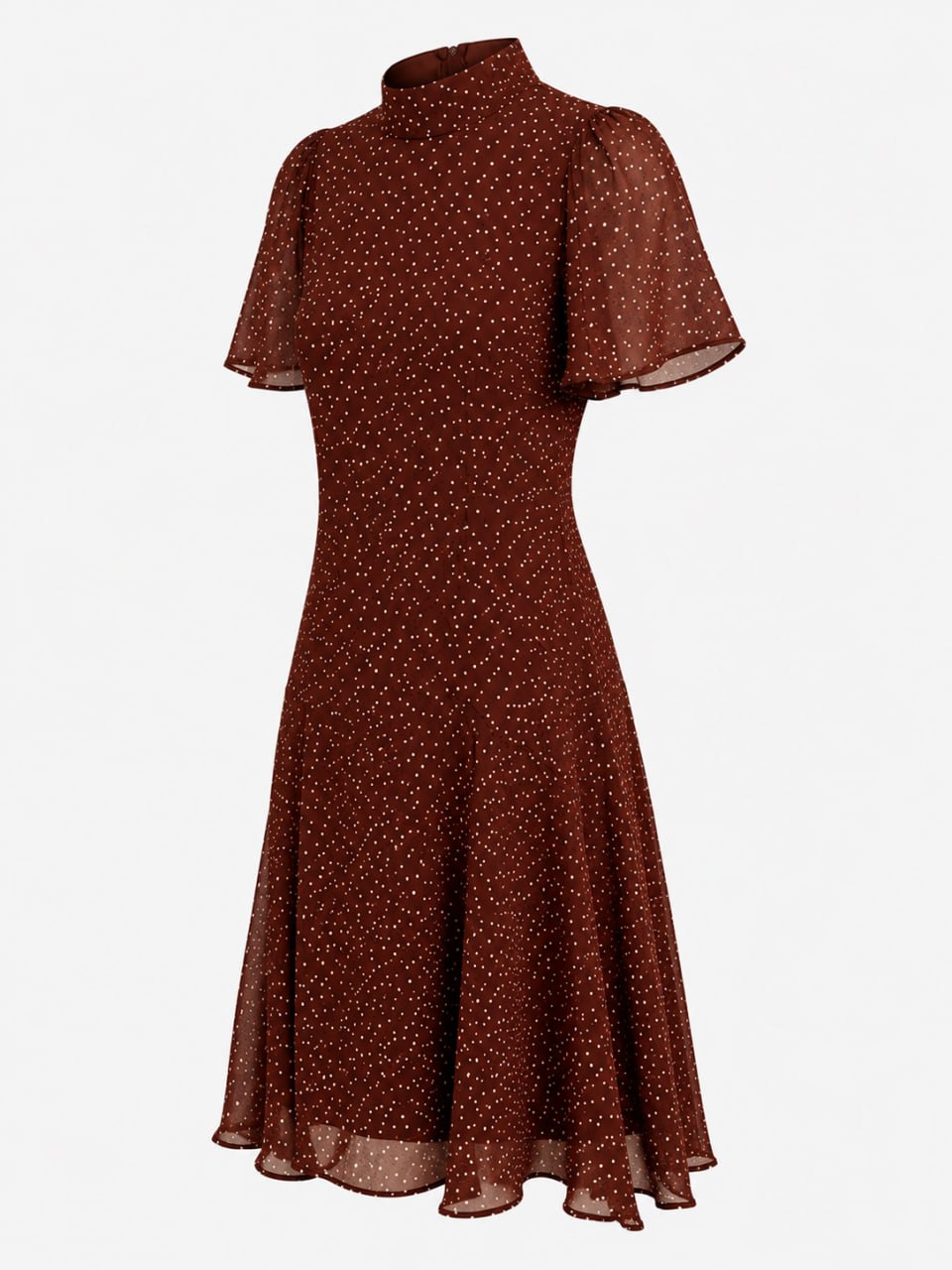 Brown polka dot dress on a white background