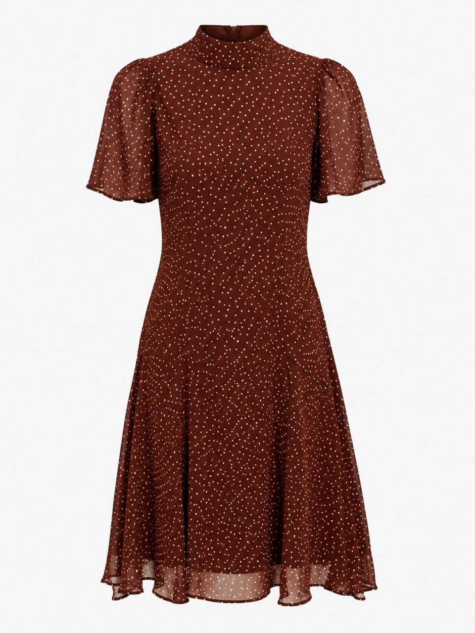 Brown polka dot dress on a white background