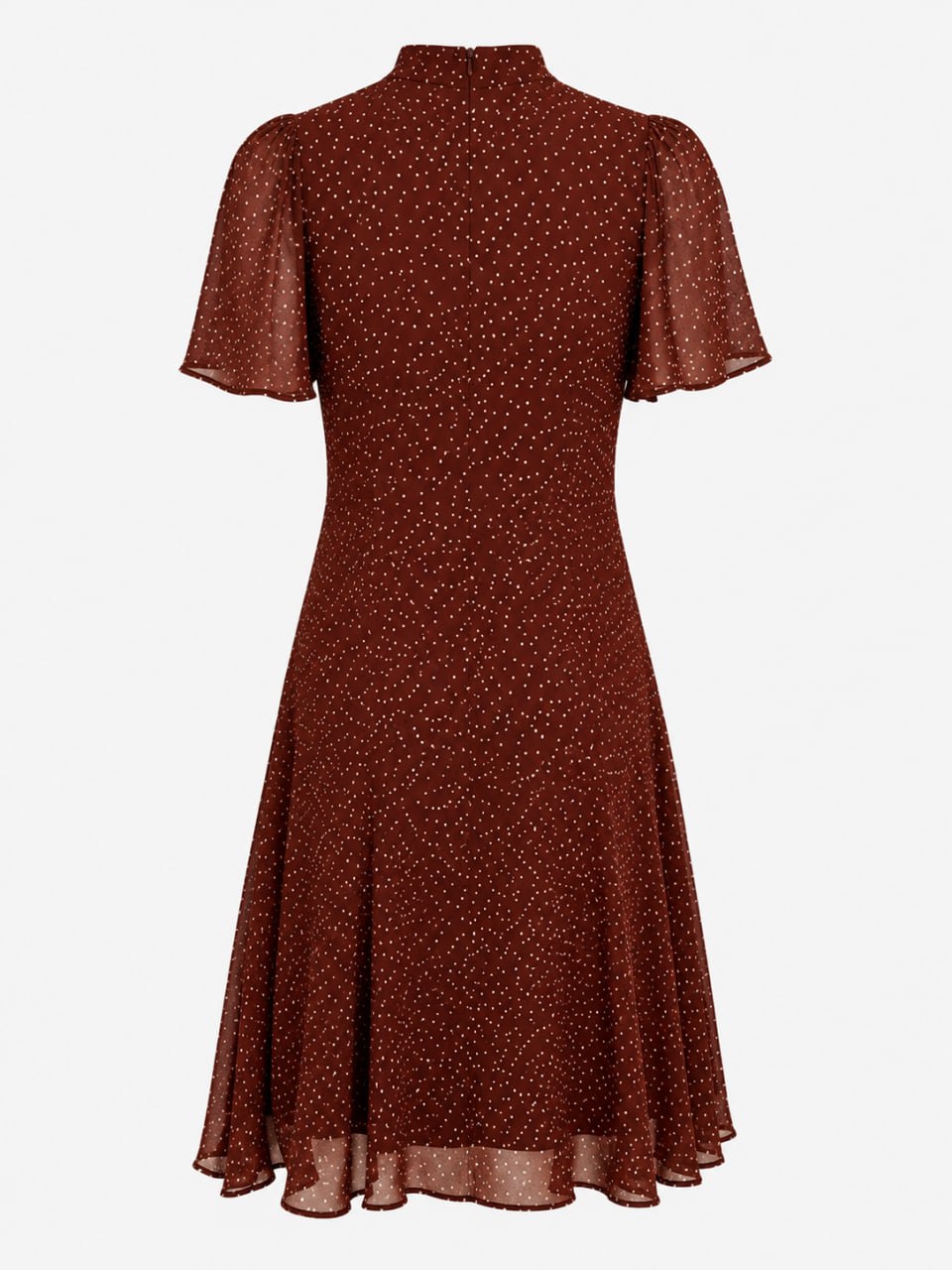 Brown polka dot dress on a white background