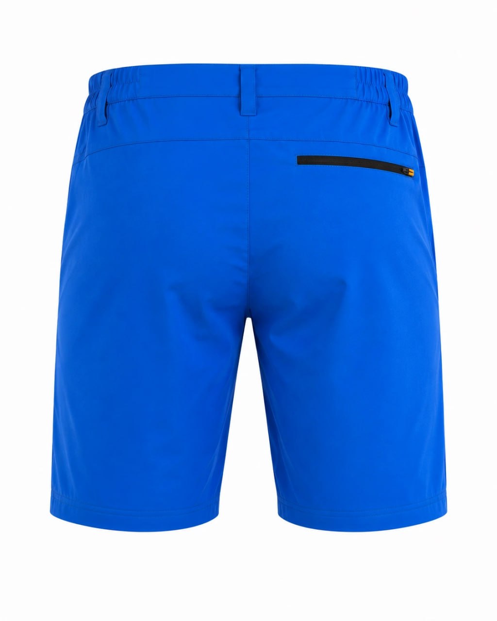 Blue shorts with a black patch on a white background