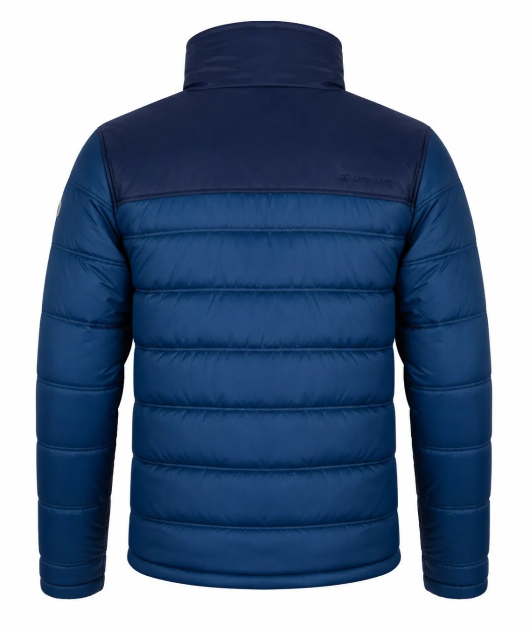 Blue puffer jacket on a white background