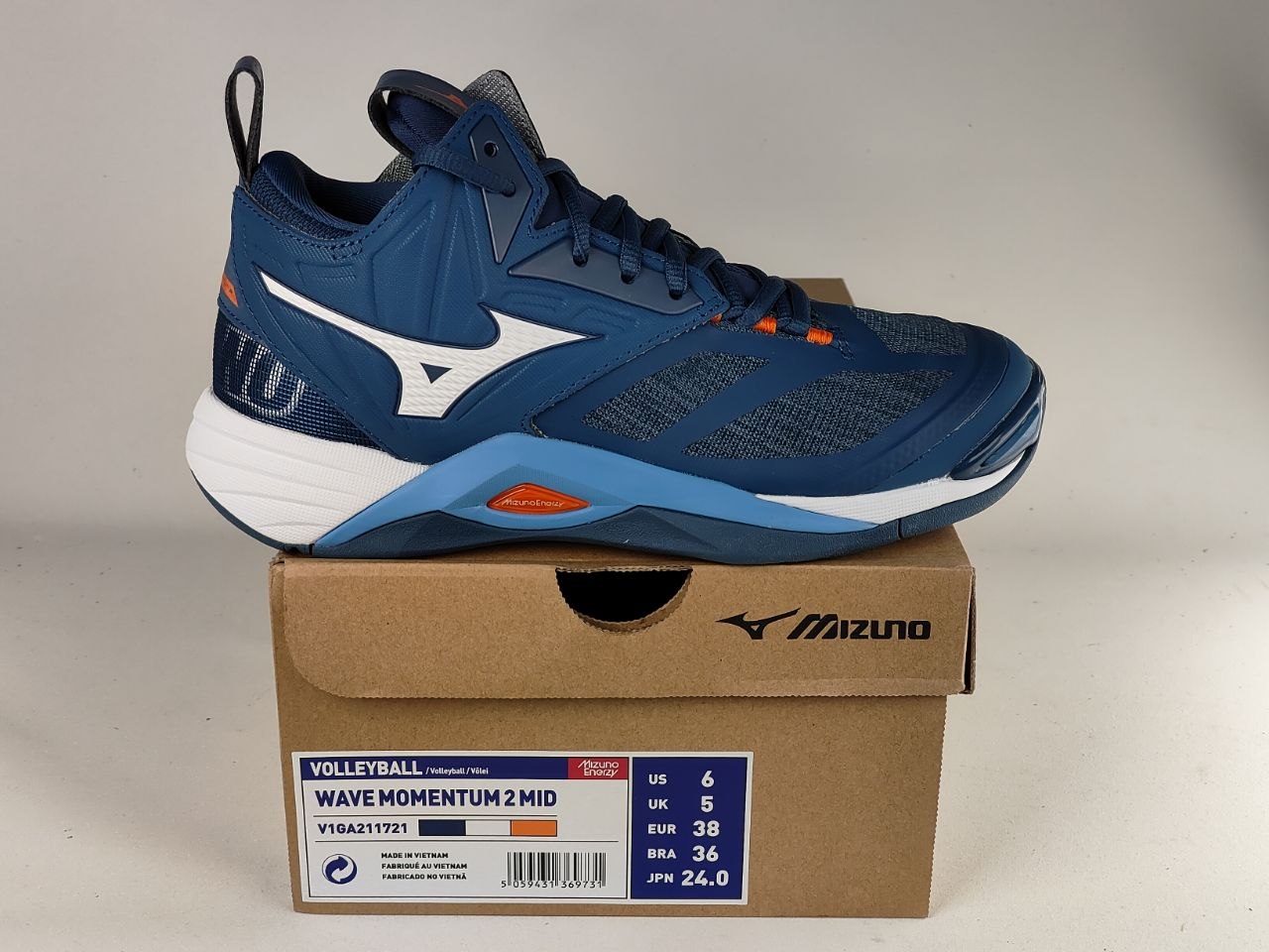 Mizuno-Wave-Momentum-2-Mid-Volleyball-Shoes-Blue-White-Orange-