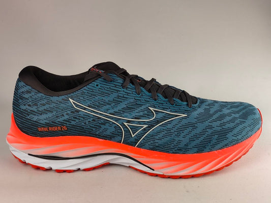 Mizuno-Wave-Rider-26-Men's-Running-Shoes-Grey-Coral-Orange-White-