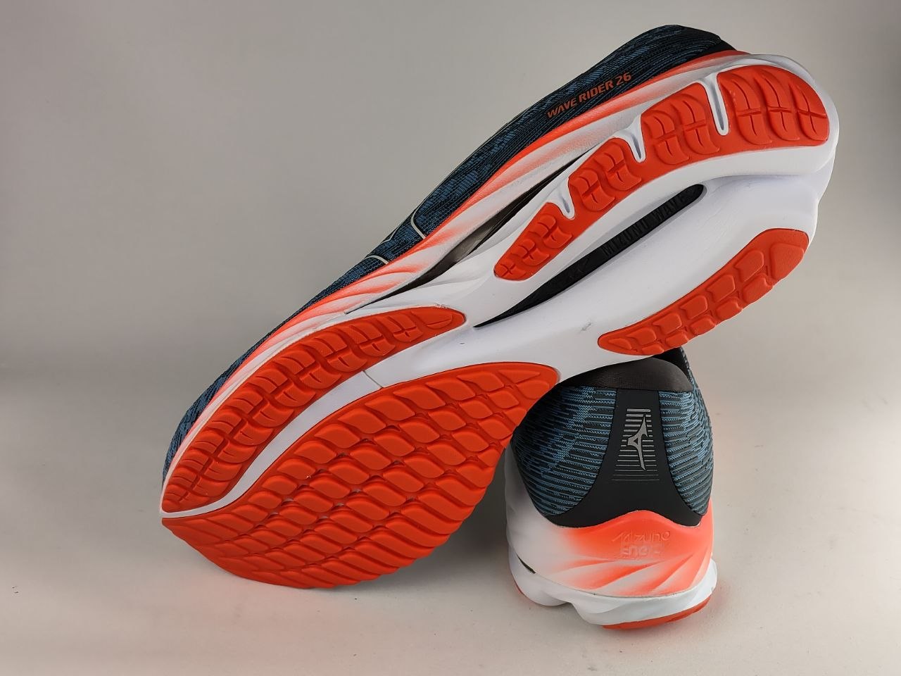 Mizuno-Wave-Rider-26-Men's-Running-Shoes-Grey-Coral-Orange-White-