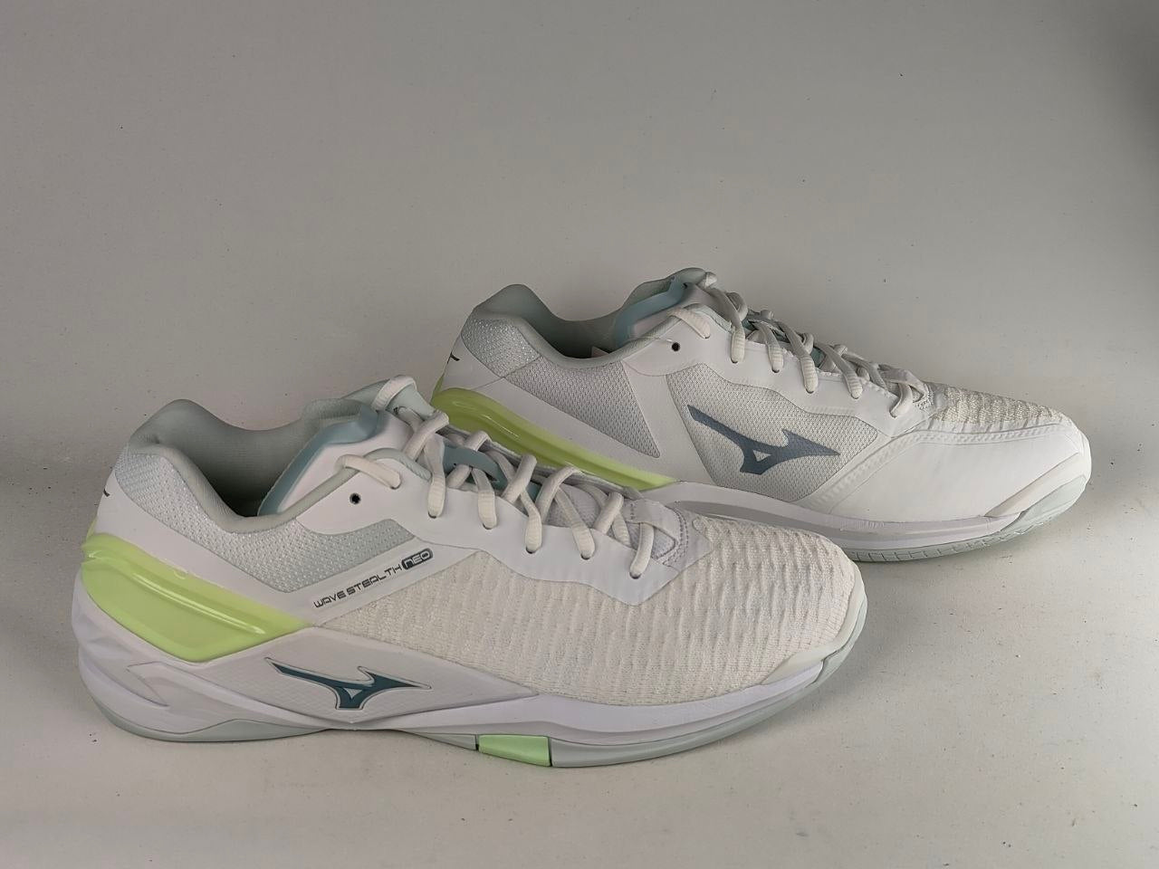 Mizuno-Wave-Stealth-Neo-Women's-Handball-Shoes-White-Ice-Grey-Neon-Lime-