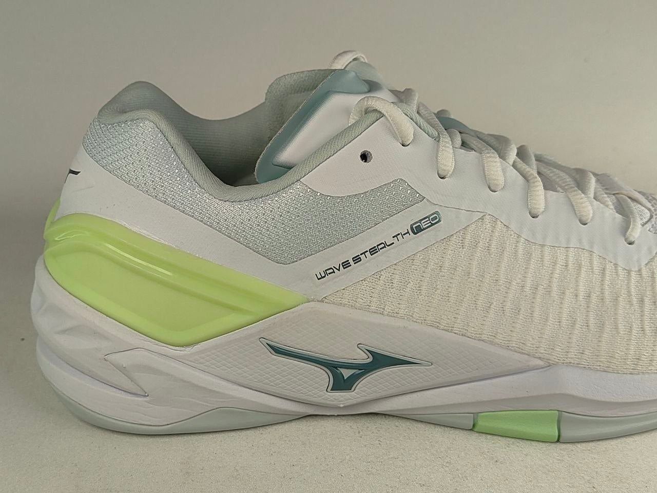 Mizuno-Wave-Stealth-Neo-Women's-Handball-Shoes-White-Ice-Grey-Neon-Lime-