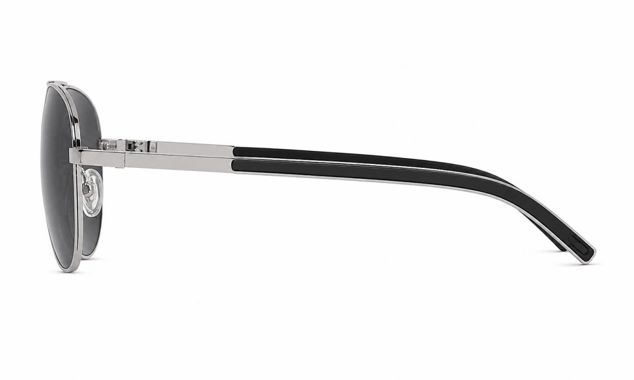 Next Aviator Sunglasses with a silver frame and black arms on a white background