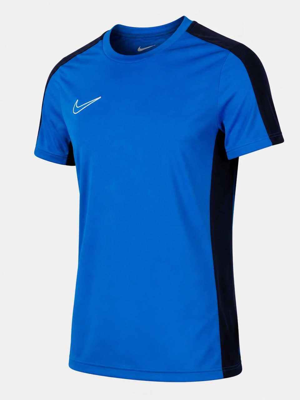 Blue sports jersey with black sleeves on a white background